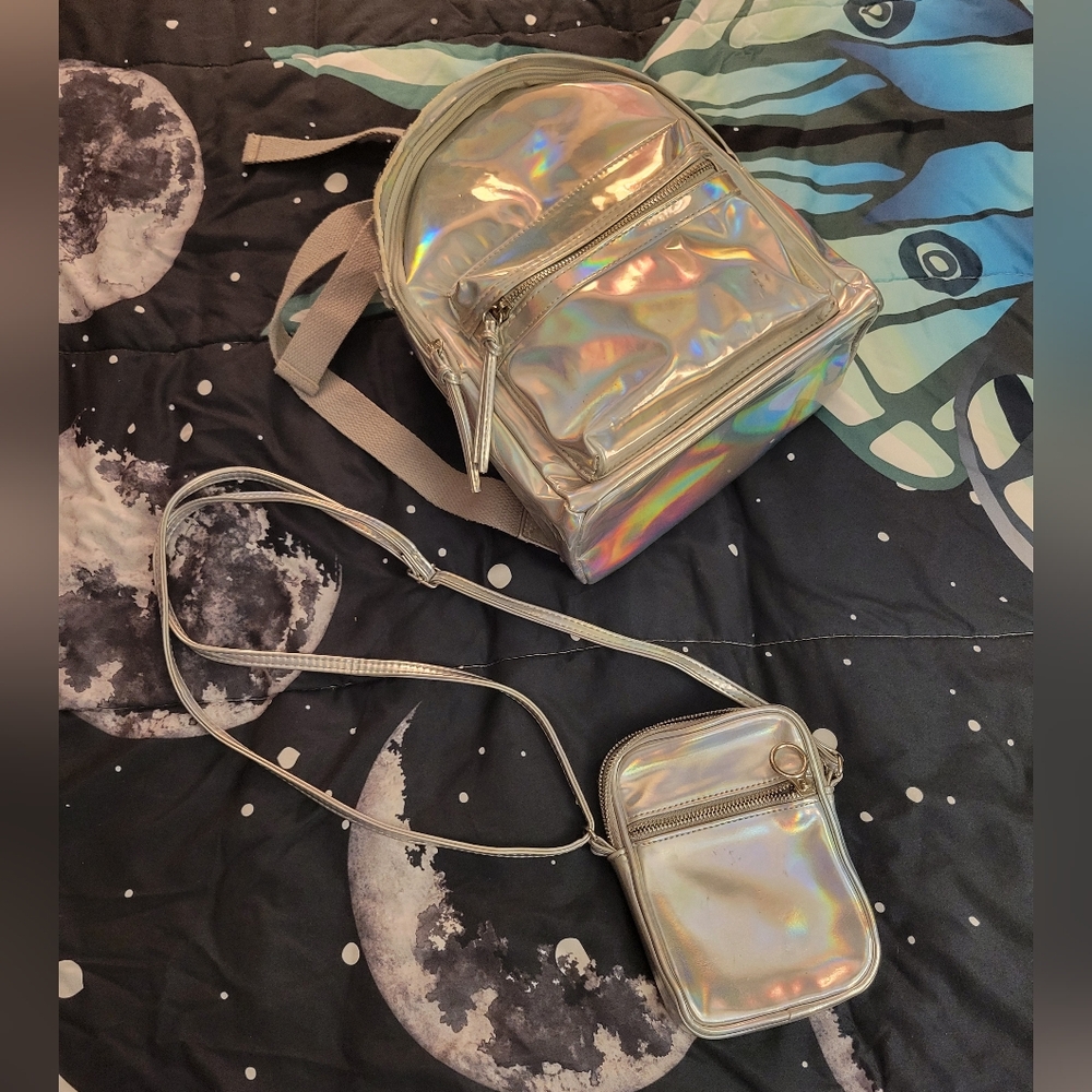Holo/chrome Colored Backpack & Side Purse